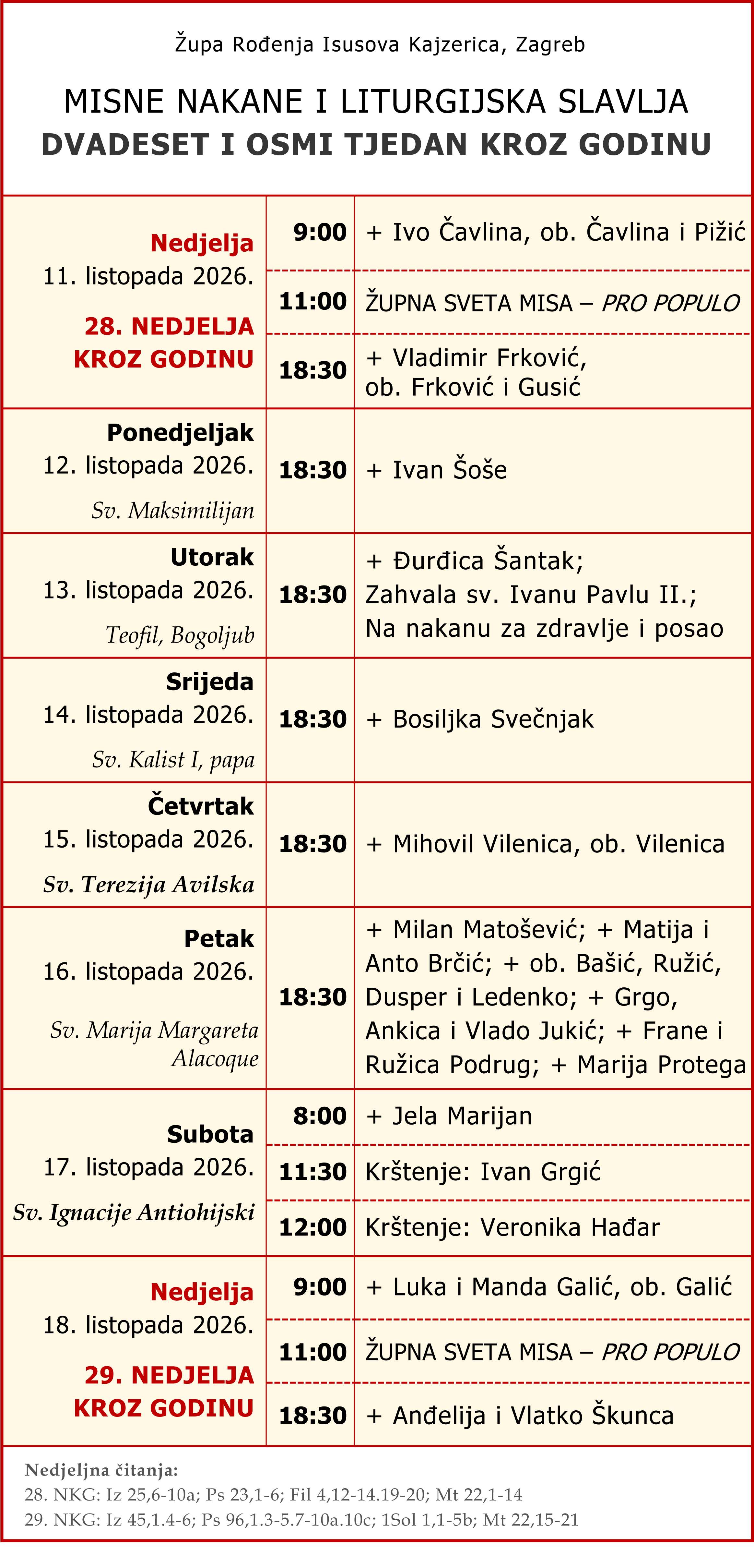 RasporedMisa 11.10.2026