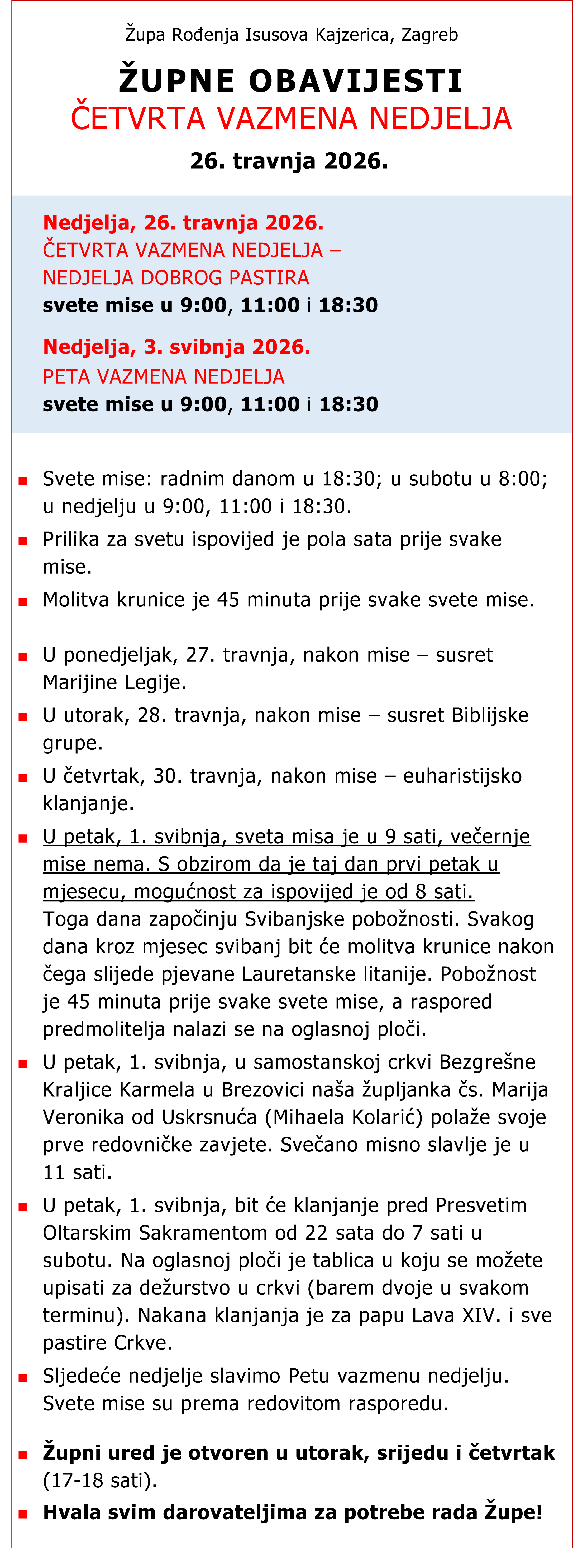 Župne Obavijesti 26.04.2026