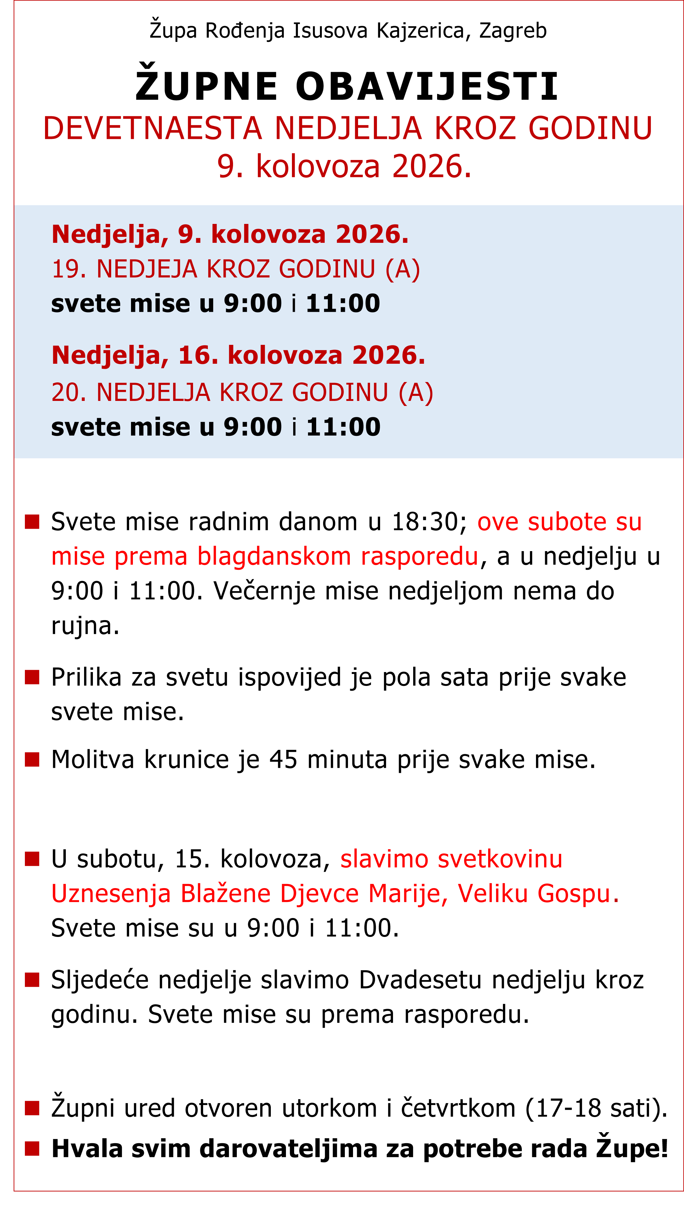 ŽupneObavijesti 09.08.2026